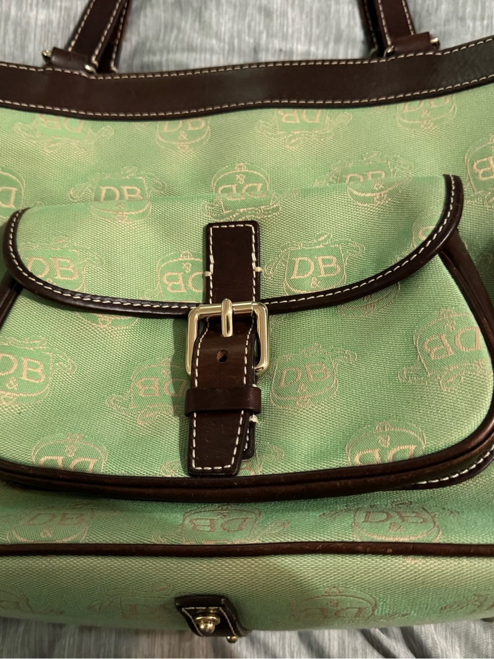 Dooney & Bourke East/West Shoulder Bag Mint Green With Dark Brown Vachetta